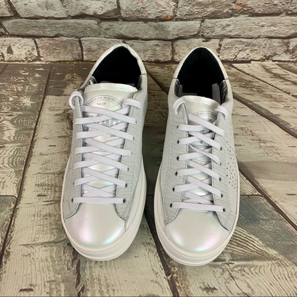 P448 Shoes - P448 John Sneakers Low Top Lace Up Iridescent White Beige Sz 35 EU/ 5-5.5 US